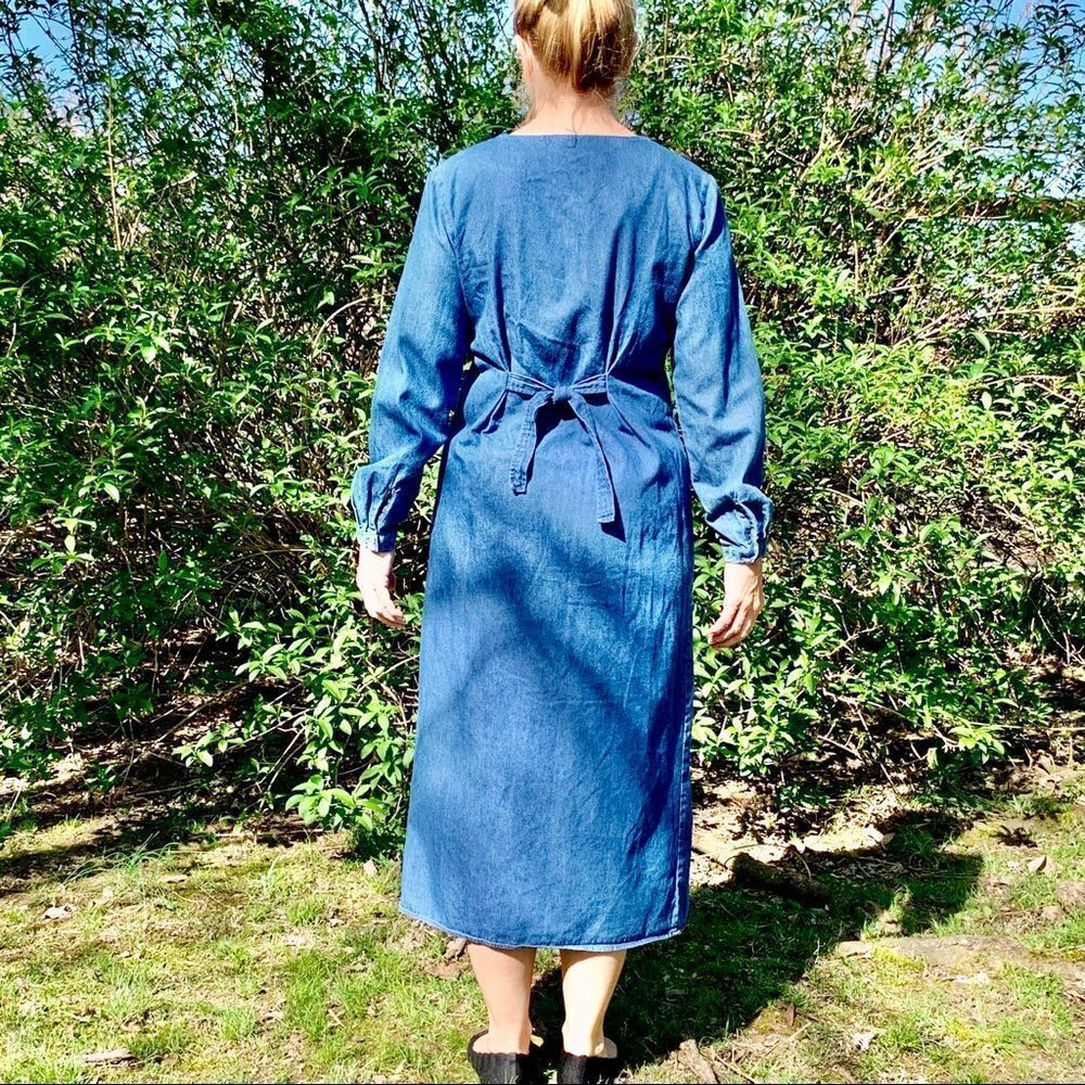 Vtg 90s Robbie Bee pleated bodice denim dress‎ - Picture 2 of 8